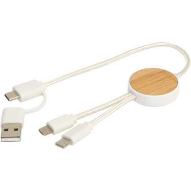 Logotrade corporate gifts photo of: Chechia 5-in-1 recycled plastic 30 cm data sync and 27W fast charge cable with bamboo details
