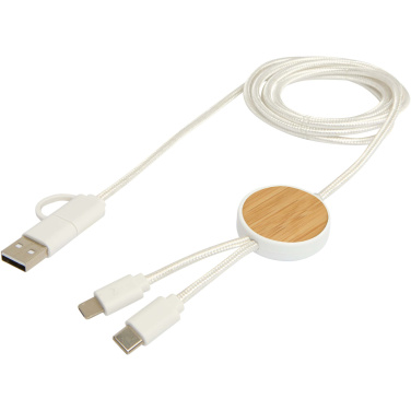 Logotrade business gift image of: Chechia 5-in-1 recycled plastic 150 cm data sync and 27W fast charge cable with bamboo details