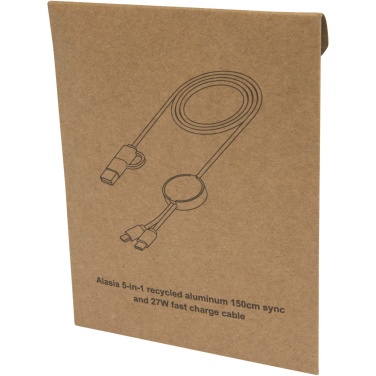 Logo trade promotional merchandise picture of: Alasia 5-in-1 recycled aluminium and plastic 150 cm data sync and 27W fast charge cable