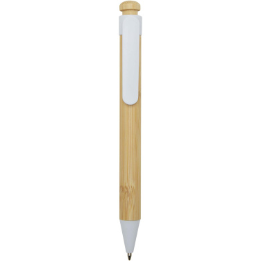 Logo trade promotional giveaways picture of: Rattan bamboo and recycled plastic ballpoint pen (black ink)