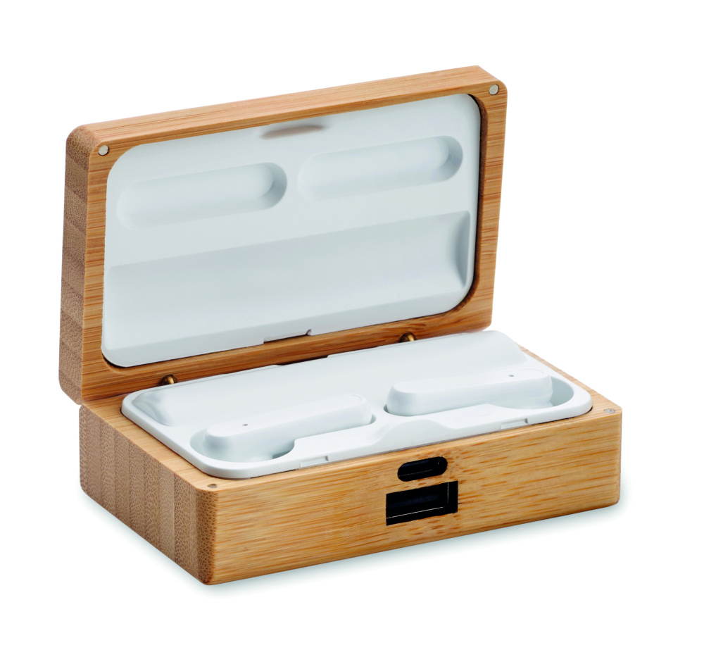 Logotrade corporate gift image of: TWS earbuds in bamboo case