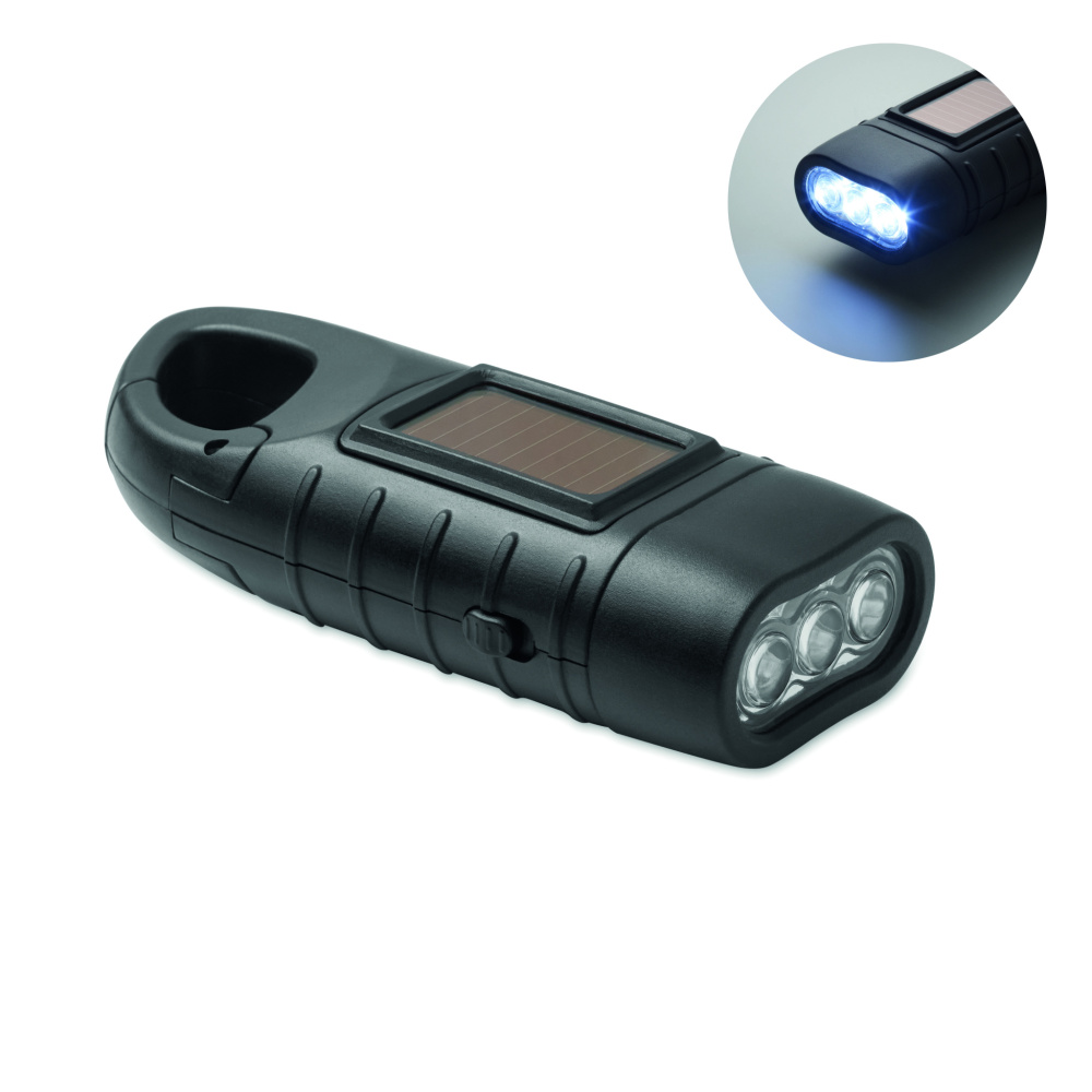Logotrade promotional product picture of: Solar torch with dynamo crank