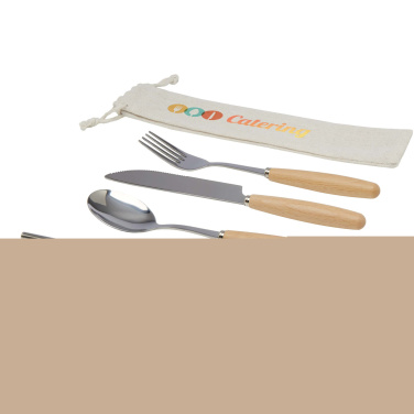 Logotrade business gift image of: Root 5-piece stainless steel and beech wood cutlery set