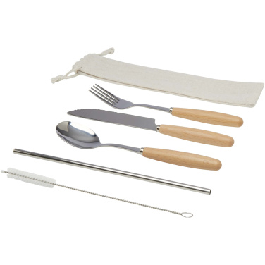Logotrade promotional products photo of: Root 5-piece stainless steel and beech wood cutlery set