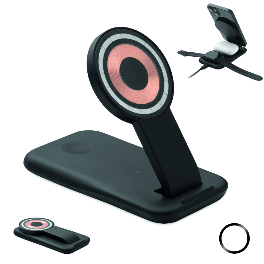 Logo trade business gifts image of: 3 in 1 wireless charger 15W