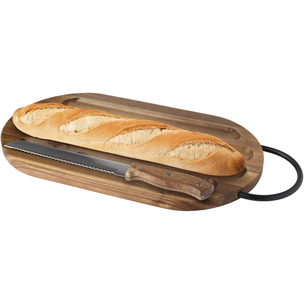 Logo trade promotional giveaways picture of: Prestige acacia wood chopping board with bread knife