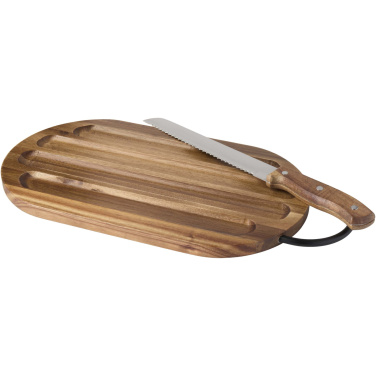 Logo trade business gifts image of: Prestige acacia wood chopping board with bread knife