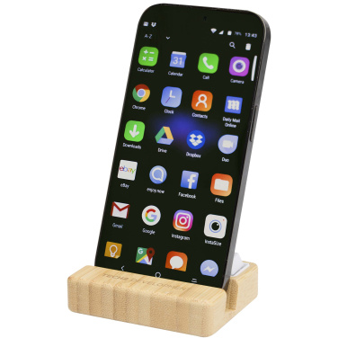 Logo trade promotional products image of: Algol recycled plastic phone stand and fidget toy with bamboo details