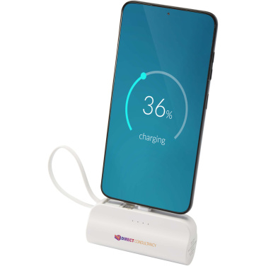 Logo trade corporate gifts image of: Alnair 5000 mAh 10W recycled plastic Type-C power bank with built-in flip stand and 2-in-1 cable