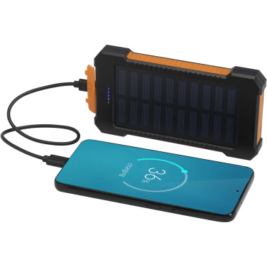Logo trade business gift photo of: Altair 5000 mAh 10W recycled plastic rugged solar power bank with built-in torch