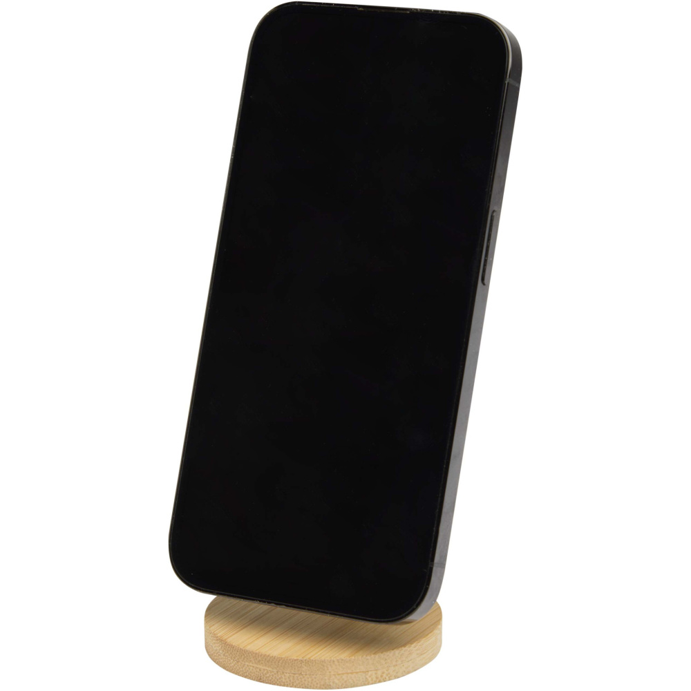 Logo trade promotional products picture of: Alcor recycled plastic foldeable magnetic phone stand with bamboo details