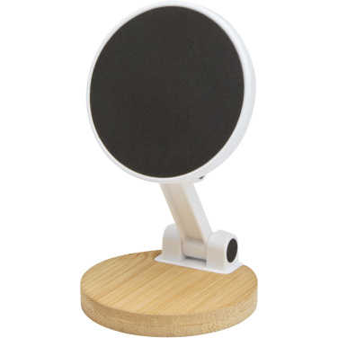 Logotrade promotional merchandise photo of: Alcor recycled plastic foldeable magnetic phone stand with bamboo details