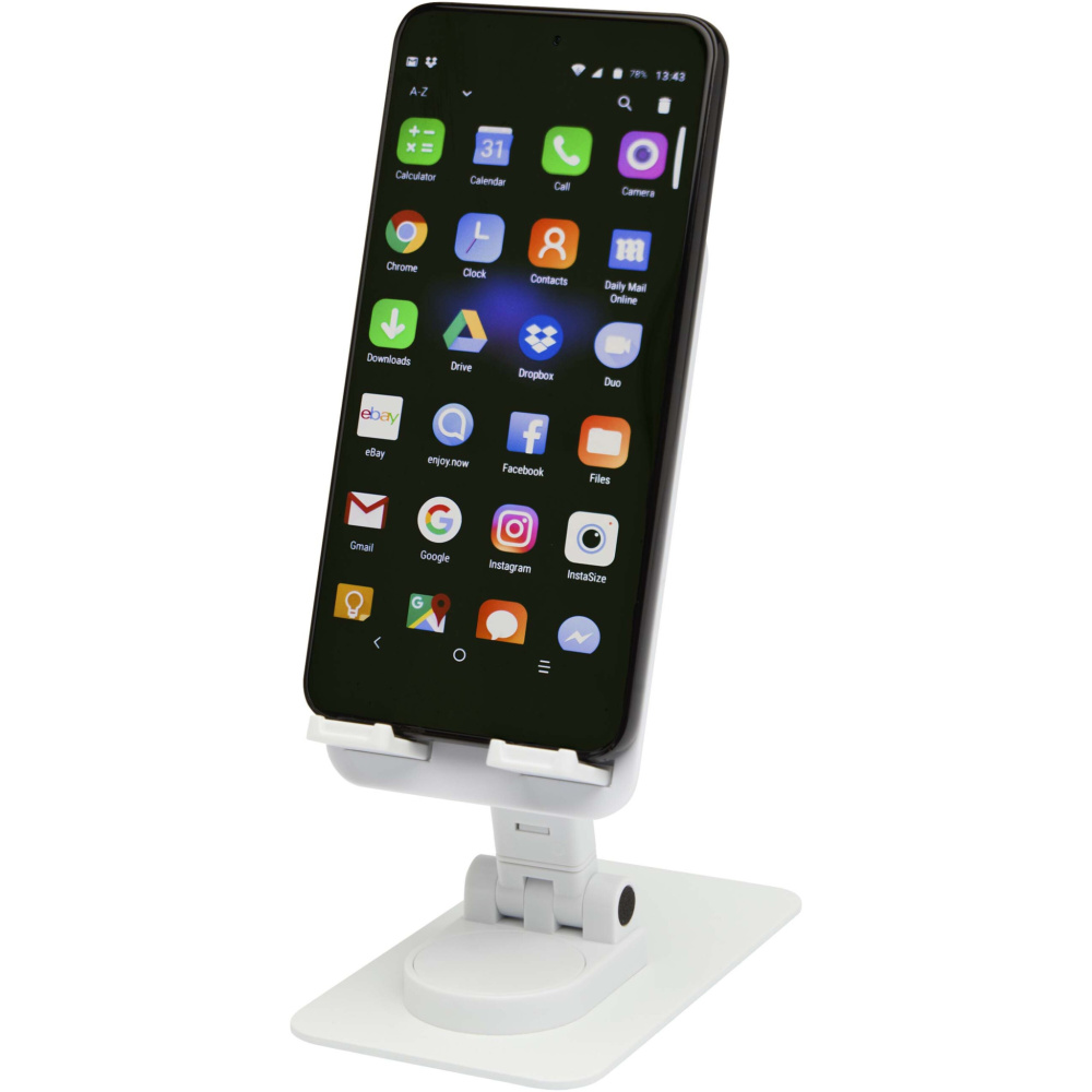 Logo trade corporate gifts image of: Alhena recycled plastic foldeable phone holder with metal desk stand