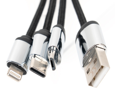 Logo trade promotional product photo of: 4-in-1 cable with elighted logo in a wooden casing