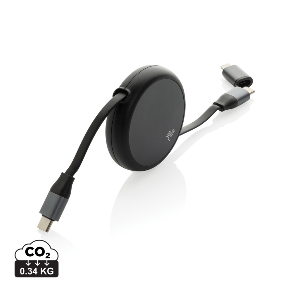 Logo trade business gift photo of: Terra RCS recycled aluminium retractable 240W 2-in-1 cable