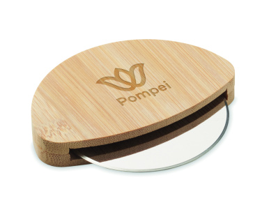 Logo trade corporate gifts image of: Round bamboo pizza cutter