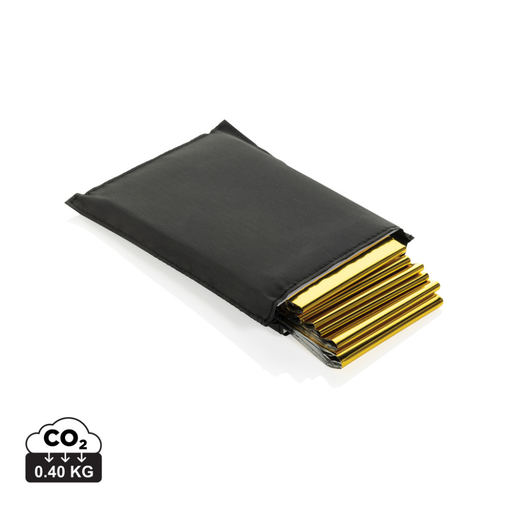 Logotrade promotional item image of: Solra emergency blanket in RCS recycled RPET pouch