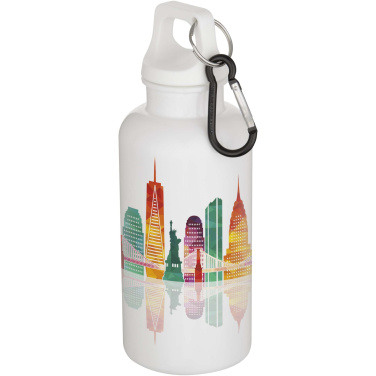 Logo trade promotional item photo of: Oregon 400 ml solid colour RCS recycled plastic water bottle with carabiner