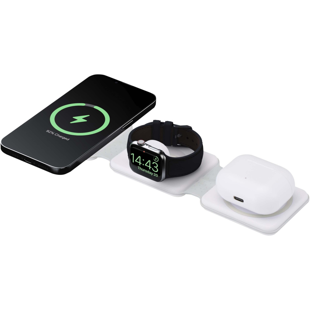 Logo trade promotional gifts image of: Armus 3-in-1 15W recycled plastic foldable wireless charger