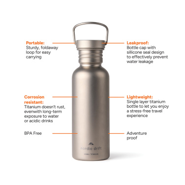 Logotrade promotional item image of: Nordic Drift Trail Ultra Light Titanium 600ml Water Bottle
