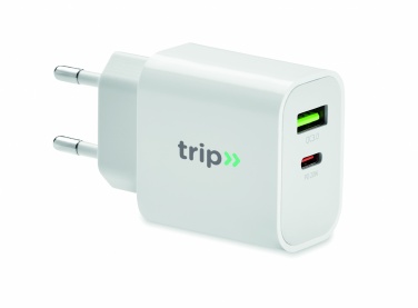 Logotrade reklaamkingitused pilt: 18W 2 pordiga USB laadija EU pistik