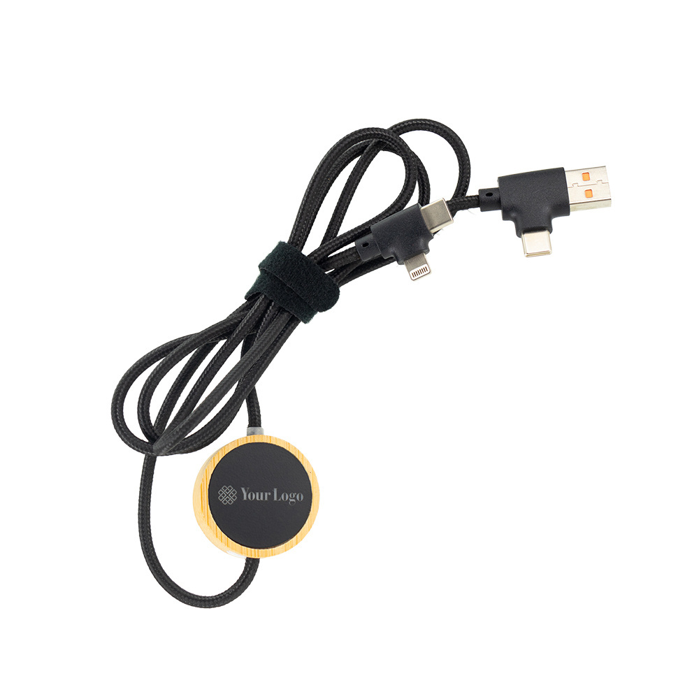 Logotrade meene foto: 4in1 pikk puidust kaabel valgustatud logoga graveerimiseks