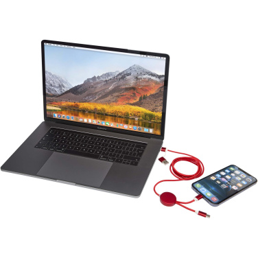 Logotrade firmakingituse foto: Punane Alasia 5-in-1 taaskasutatud alumiiniumist ja plastikust 150 cm kiirlaadimiskaabel