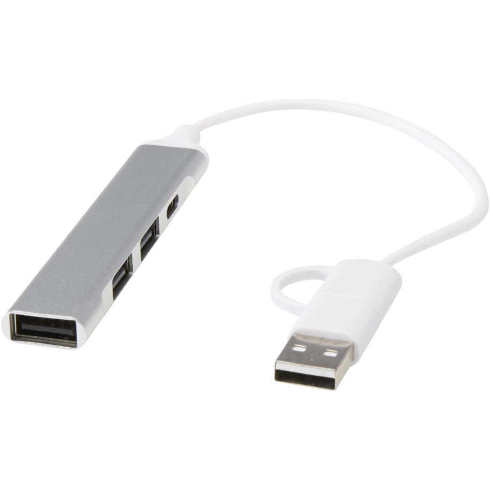Logotrade reklaamkingitused pilt: Alkaid 4-pordiline taaskasutatud alumiiniumist USB-A ja Type-C jaotur kahe sisendiga