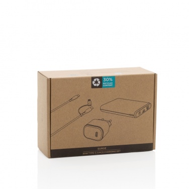 Logo trade mainoslahjat ja liikelahjat kuva: Surge RCS kierrätetty PET 20W tyyppi C lataussetti 3 kpl