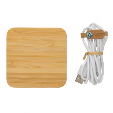 Logo trade mainoslahja kuva: 10W bambuinen langaton laturi USB:llä
