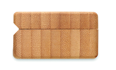 Logo trade liikelahjat tuotekuva: TWS-kuulokkeet bambukotelossa