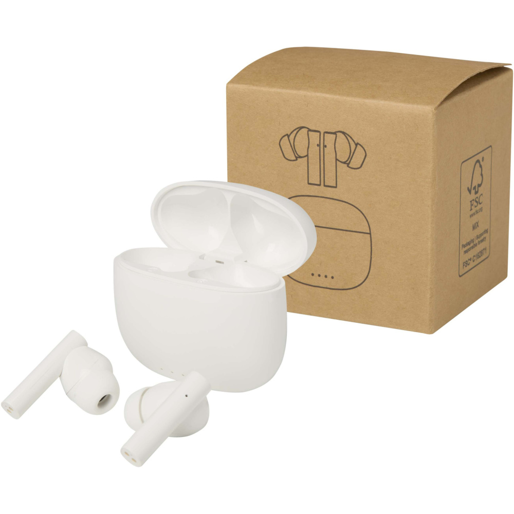 Logotrade liikelahja mainoslahja kuva: Alterf kierrätysmuovista valmistetut langattomat True Wireless Bluetooth® -kuulokkeet silikonisilla korvasovittimilla