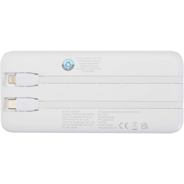 Logotrade ziemassvētku dāvanas foto: Adhil 10.000 mAh 10W pārstrādātas plastmasas pārnēsājamais akumulators ar 2 iebūvētiem kabeļiem