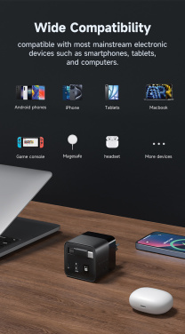 Лого трейд бизнес-подарки фото: Зарядное устройство Urban Vitamin Mendocino 65 Вт GaN с выдвижным кабелем