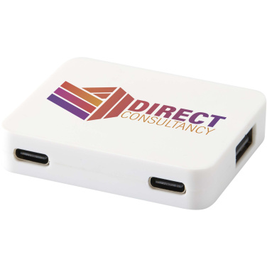 Лого трейд pекламные cувениры фото: Gaia 4-портовый USB-концентратор с выходом USB-A и Type-C и двойным входом — изготовлен из переработанного пластика
