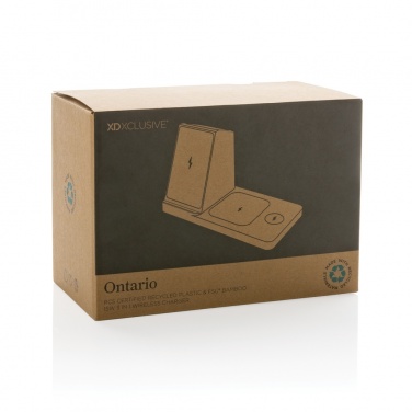 Logotrade reklamprodukter bild: Ontario RCS plast & bambu 15W 3-i-1 trådlös laddare