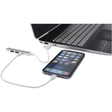 Logotrade kampanjprodukter bild: Alkaid 4-portars USB-A- och Typ-C-hubb med dubbla ingångar av återvunnen aluminium