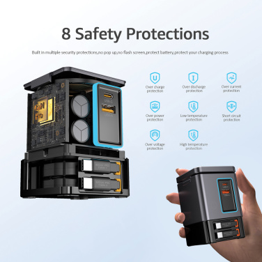 Logotrade reklamprodukter bild: Urban Vitamin Sacramento 105WGAN laddare med utdragbara kabl